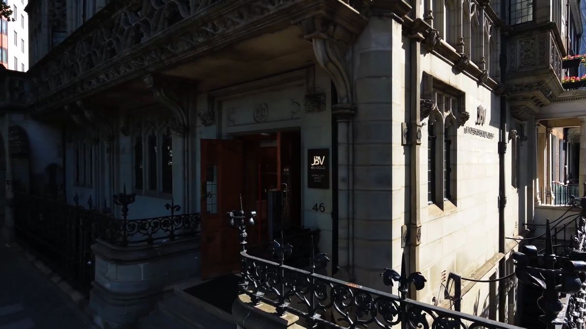The IBV building entrance in Mayfair with the logo above the door, from the IBV Gold ad series