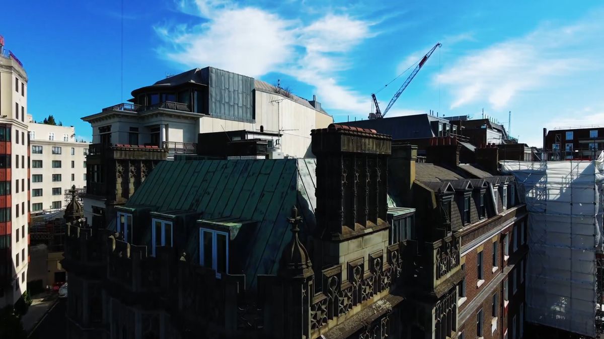 Aerial view over Mayfair rooftops, from the IBV Gold ad series, London