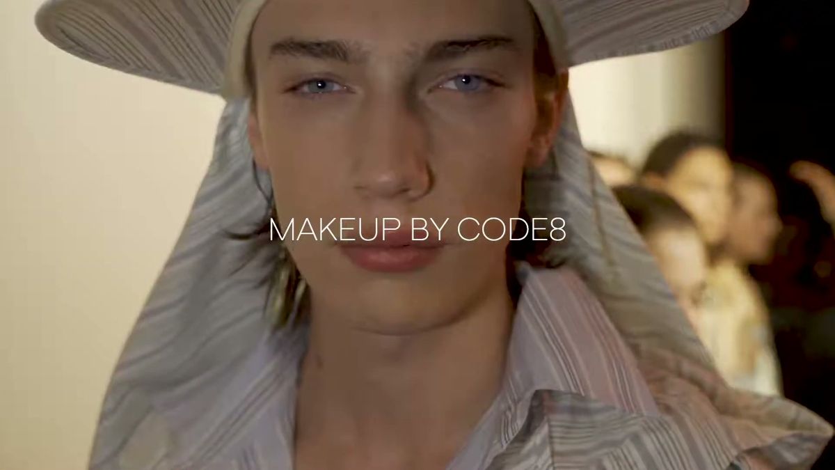 Model backstage at Lanvin in Paris with the caption Makeup by Code8