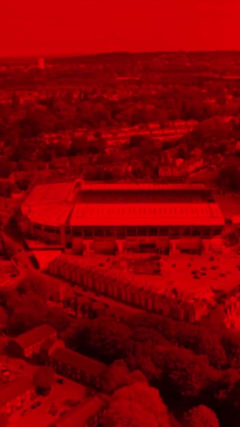 Red-graded aerial of Charlton Athletic's stadium for a Reebok x CAFC video