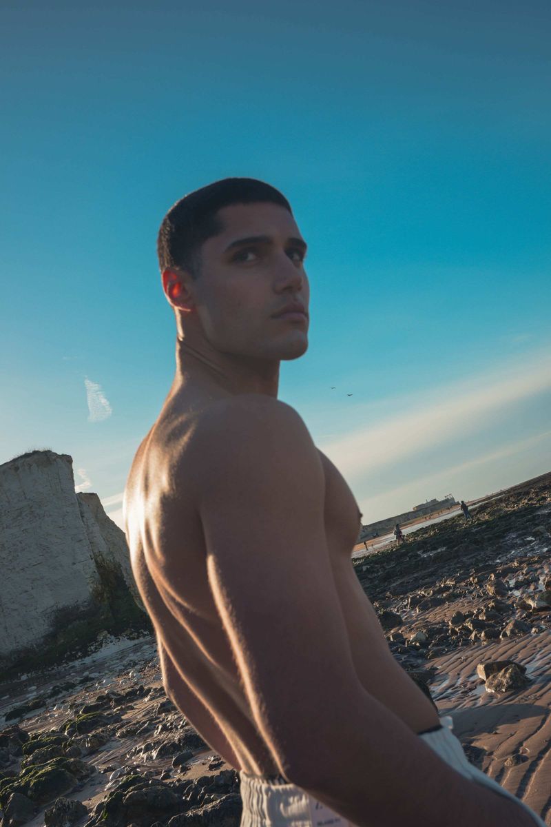 Model lit by low side sun on the Kent coast