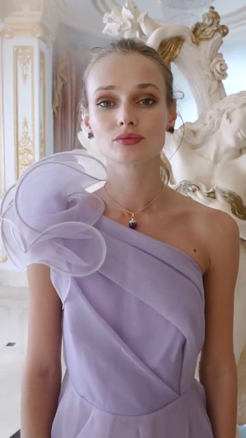 Model in a lilac gown in a palace interior, from the Damas x Dome vertical film