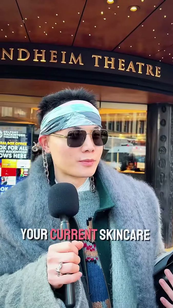 Street interview about skincare outside a London theatre