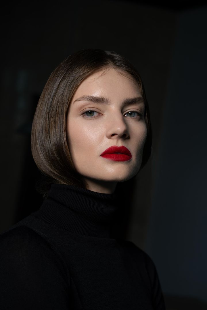 Bob portrait with a crimson red lip, Dubai