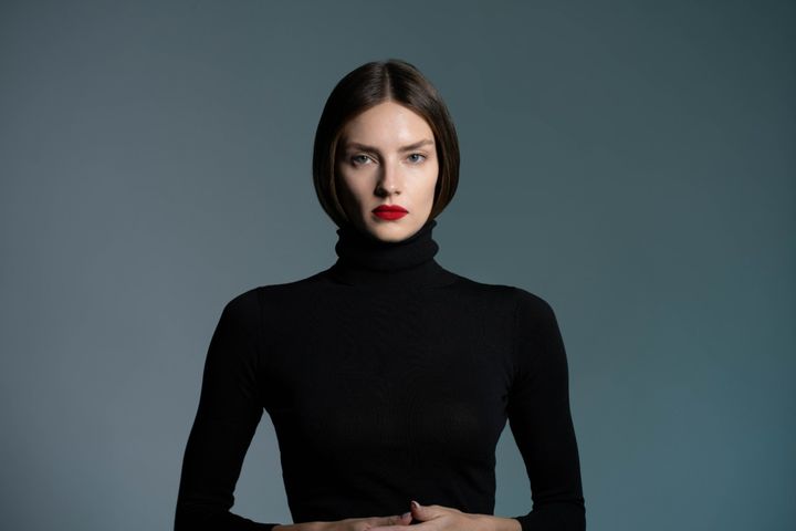 Full look, black turtleneck, beauty editorial Dubai